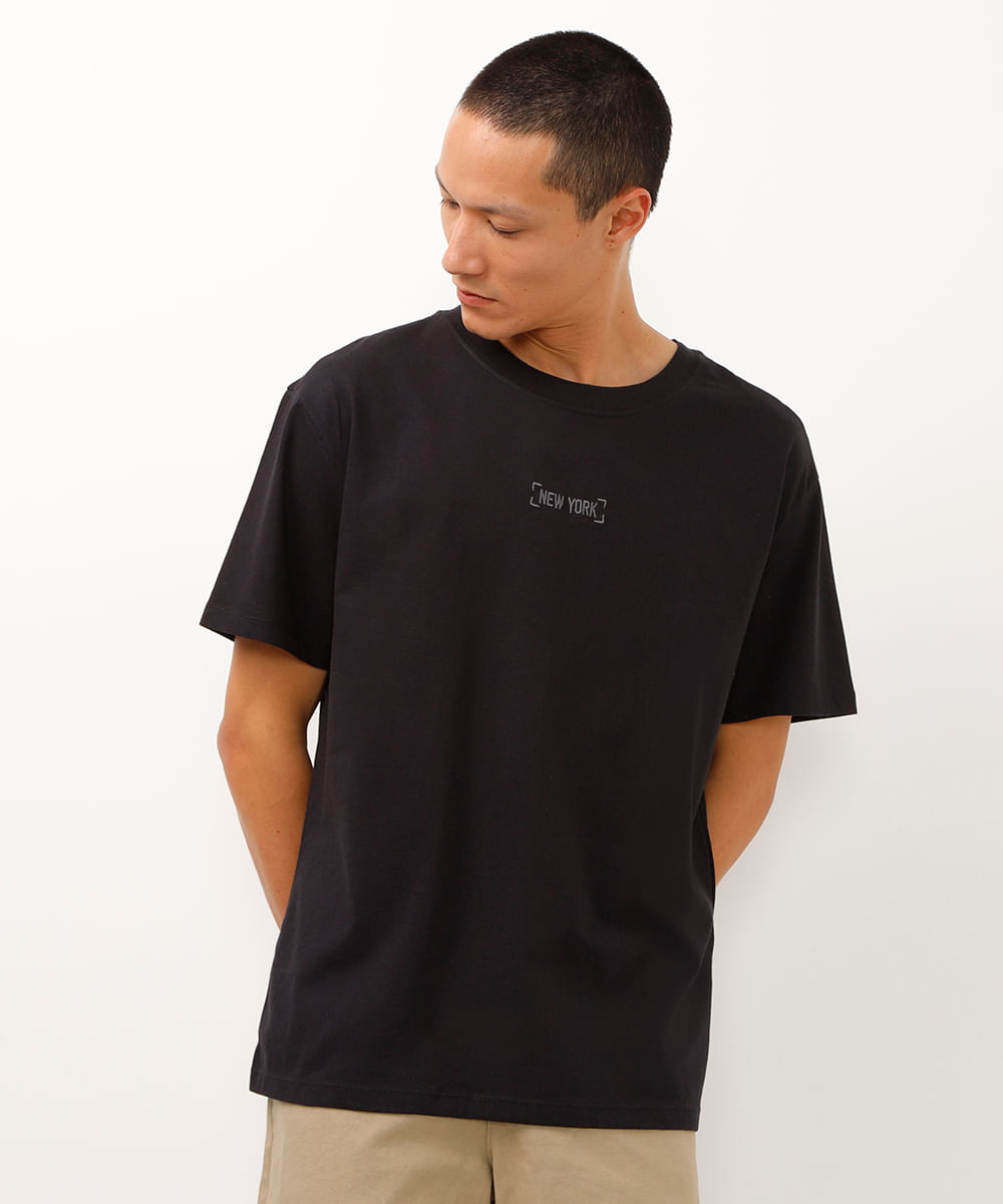 camiseta de algodão manga curta new york preta