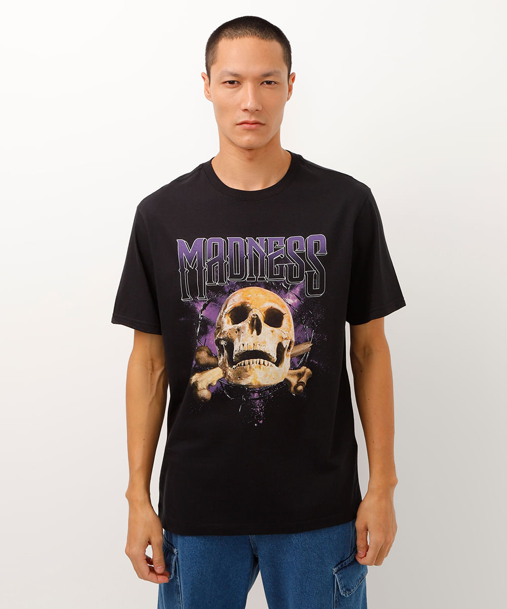 camiseta de algodão manga curta madness preta