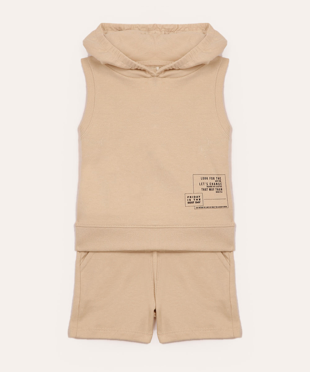 conjunto infantil regata com capuz bege