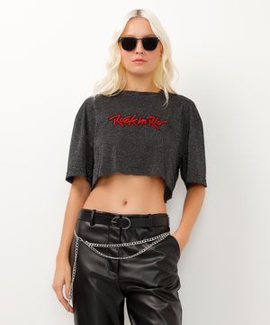 blusa cropped com brilhos rock in rio preta