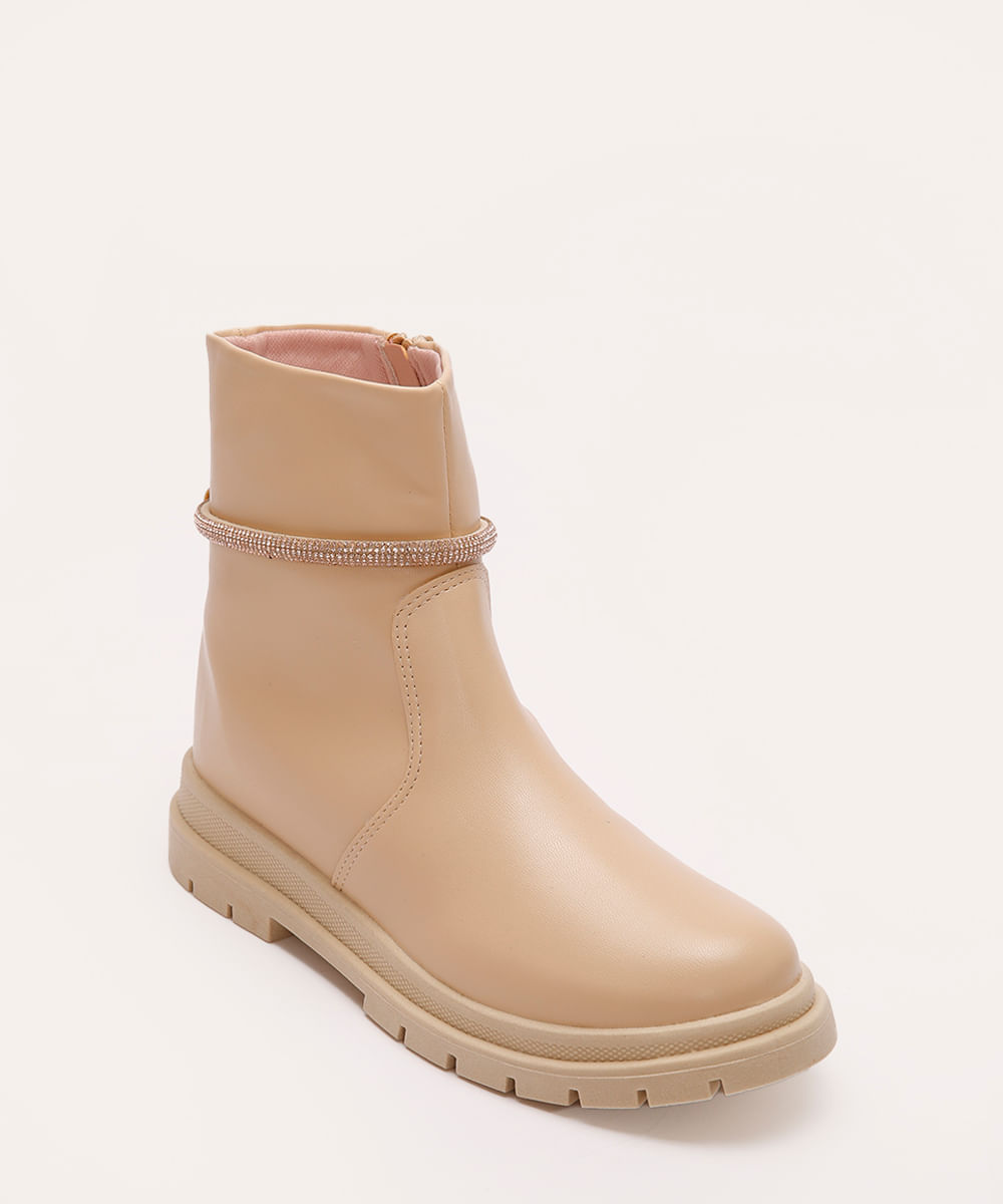 bota infantil cano curto com strass mini sua cia areia