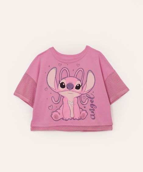 cropped de algodão infantil angel rosa
