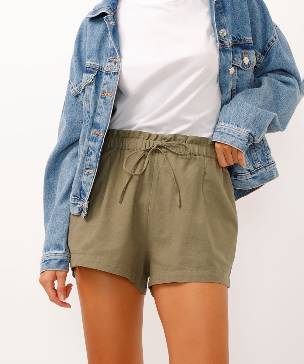 short de algodão cós elástico verde