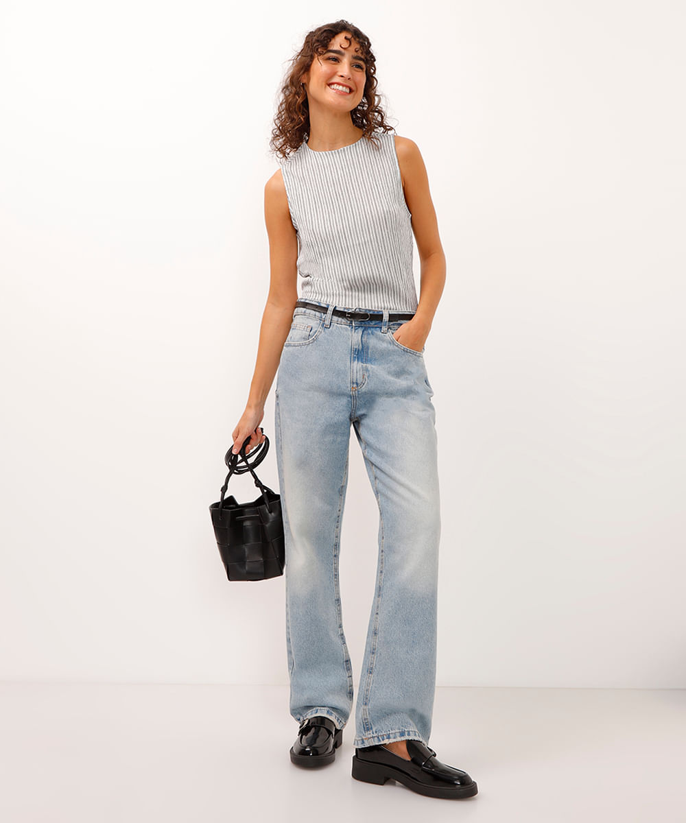 regata alças médias texturizada e listrada off white