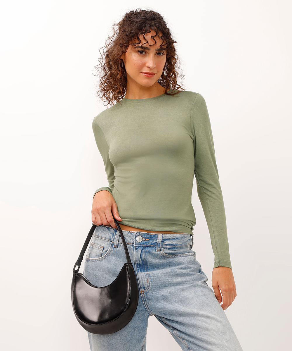 blusa de viscose manga longa alongada verde