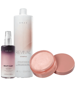 BRAÉ Revival Shampoo 1L Mascara de Reconstrução 200g e Beauty Sleep 100ml