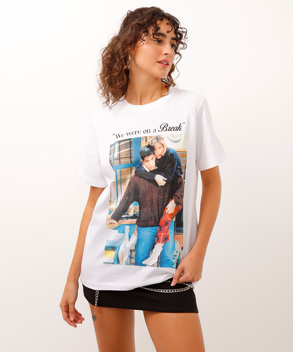 camiseta de algodão ross e rachel friends off white