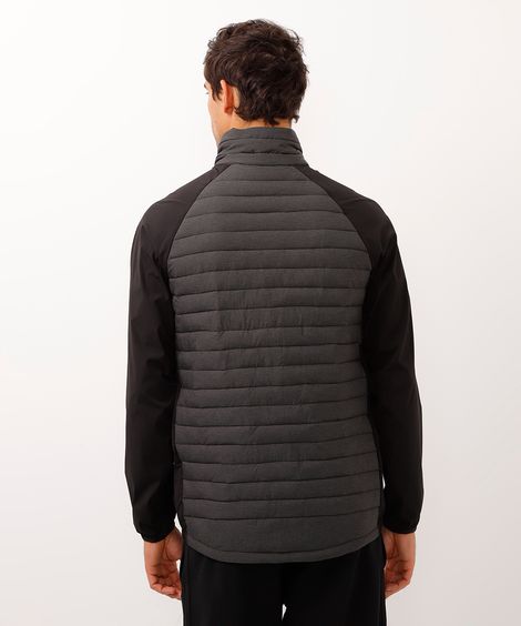 jaqueta puffer sem capuz esportiva preta