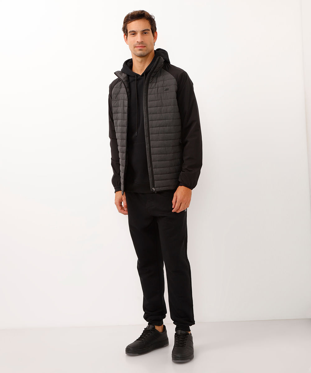 jaqueta puffer sem capuz esportiva ace preta