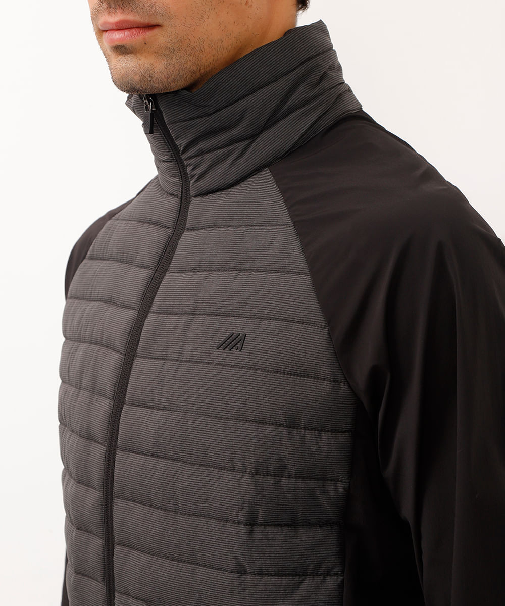 jaqueta puffer sem capuz esportiva ace preta