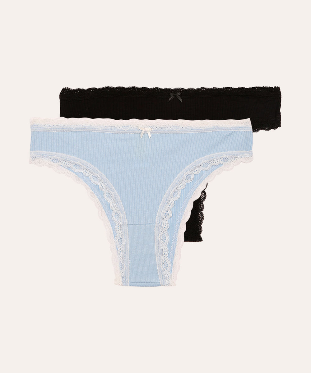 kit de 2 calcinhas biquíni com renda colorido