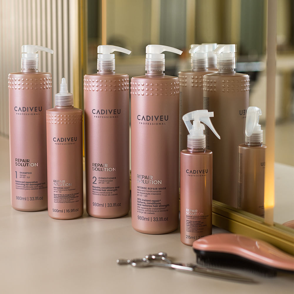Kit Cadiveu Repair Solution Shampoo Sem Sulfato Condicionador Máscara Shot  Proteina e Fluido Leave-in (6 produtos)