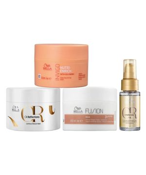 Kit Wella Mascára de Nutrição Nuti-Enrich 150g + Máscara Oil Reflections 150ml + Máscara Fusion 150ml + Oil Reflection 3