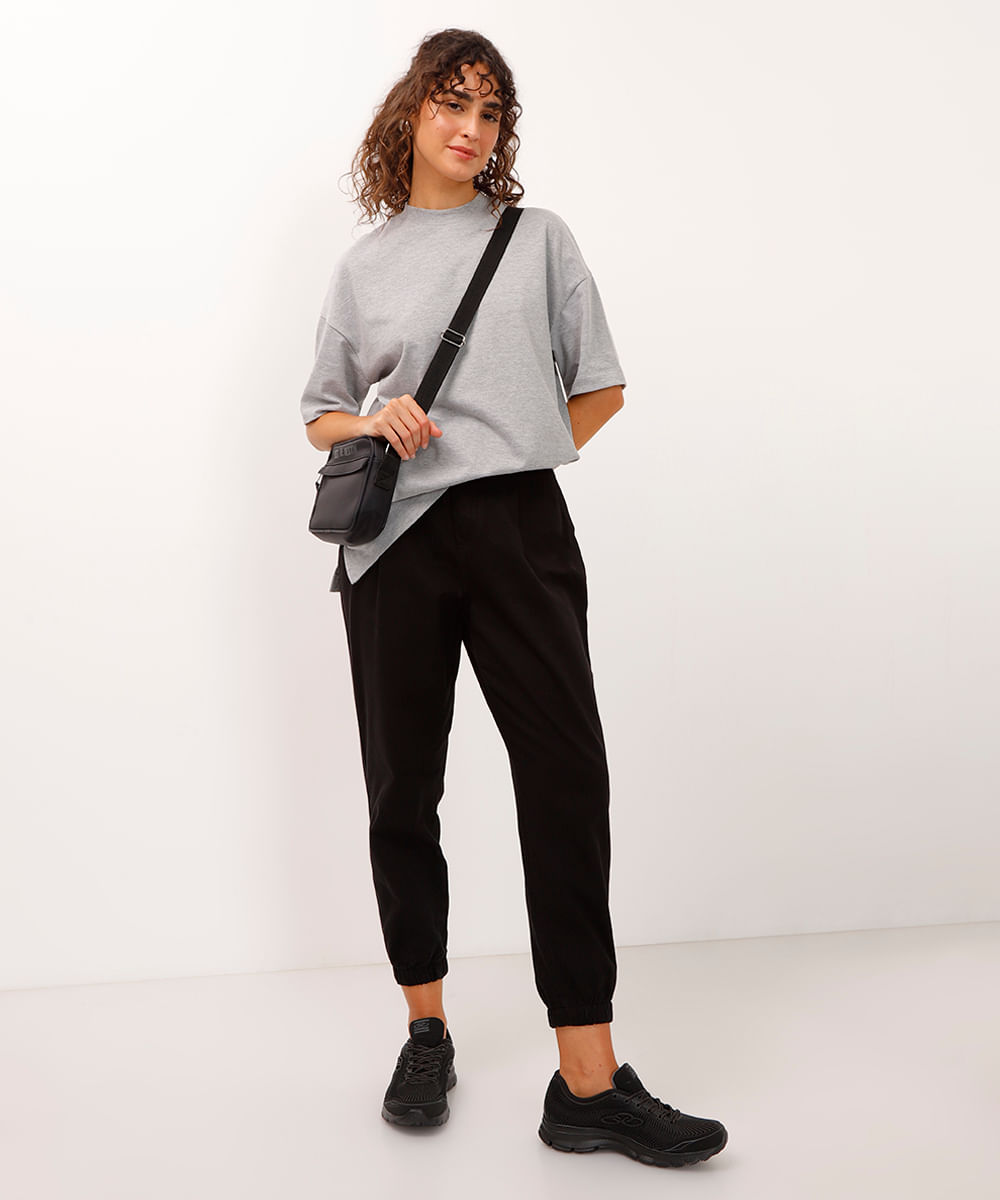 calça jogger de sarja cintura alta preta
