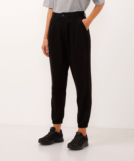 calça jogger de sarja cintura alta preta