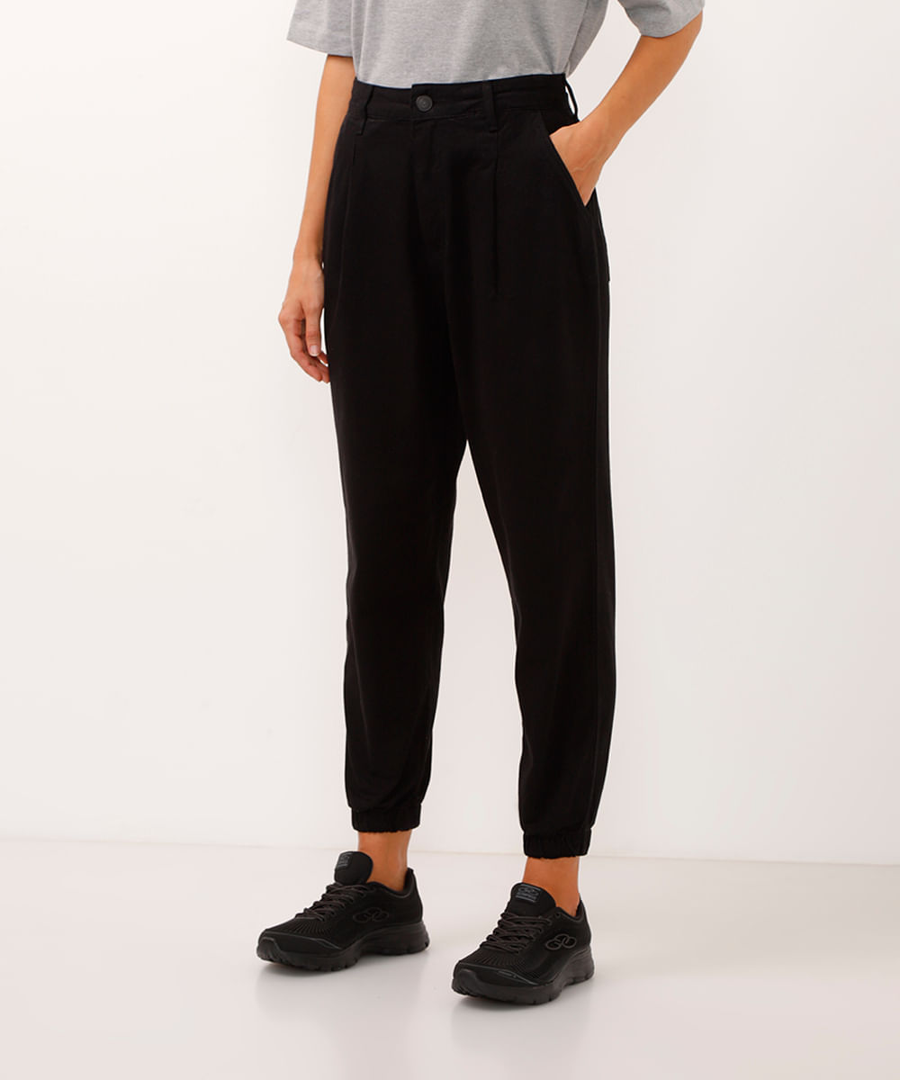 calça jogger de sarja cintura alta preta