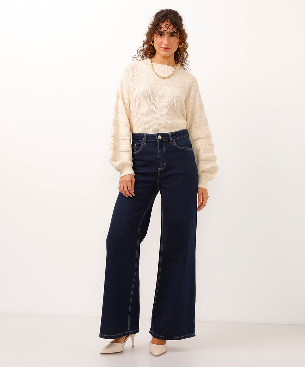 calça jeans wide leg cintura super alta azul
