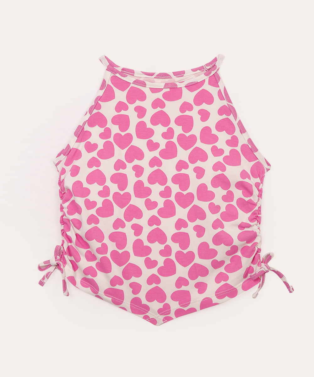 blusa de algodão infantil coração com franzido colorido