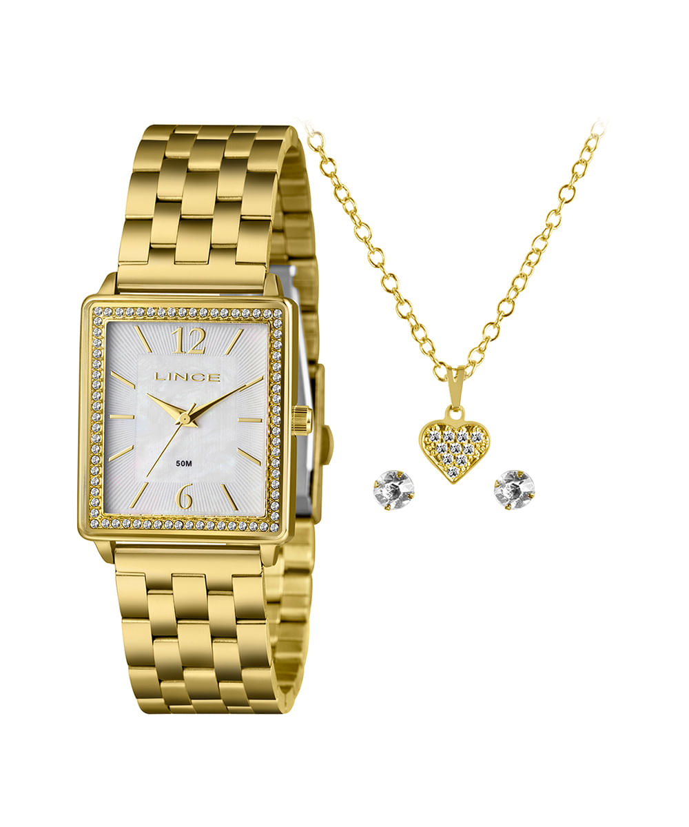 relógio lince lqg4810l28-ka3ob2kx analógico dourado