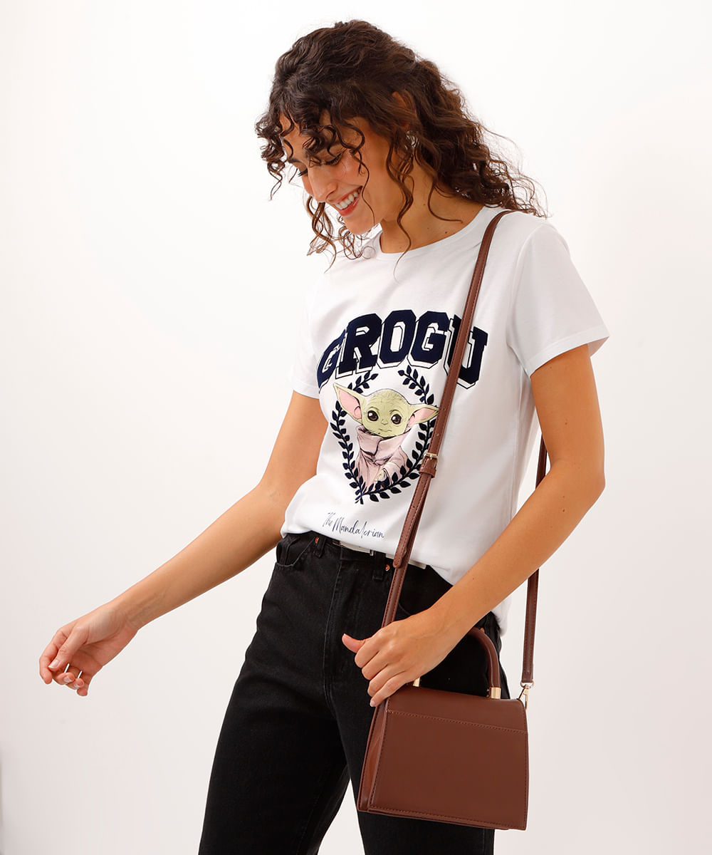 camiseta de algodão manga curta grogu star wars off white