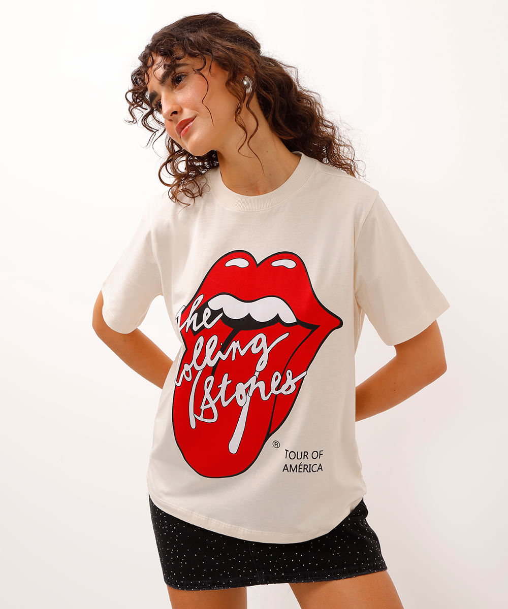 camiseta de algodão the rolling stones bege