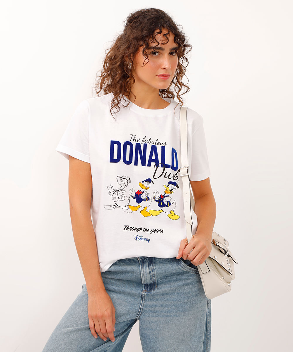 camiseta de algodão manga curta pato donald off white