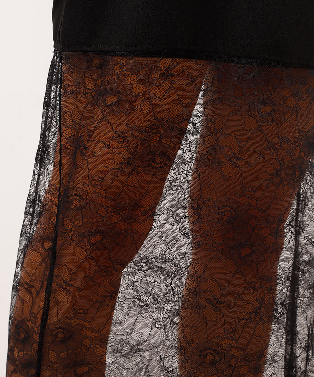 vestido longo alça fina com barra rendada preto