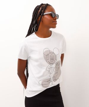 camiseta de algodão mickey metalizado off white