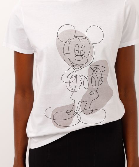 camiseta de algodão mickey metalizado off white
