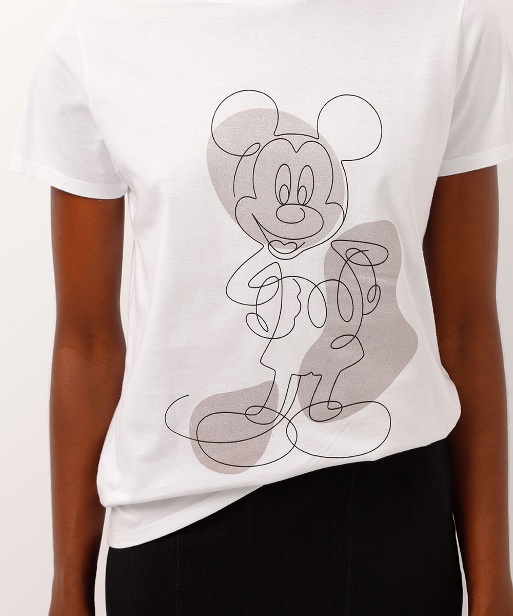 camiseta de algodão mickey metalizado off white