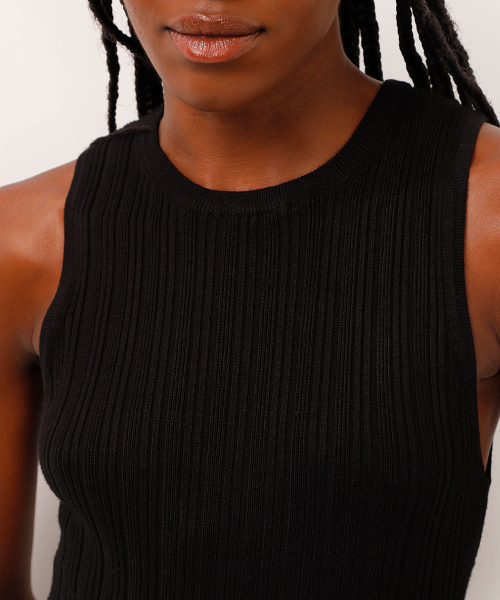 vestido de tricot midi alças médias preto