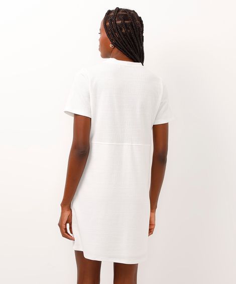 vestido curto texturizado manga curta off white