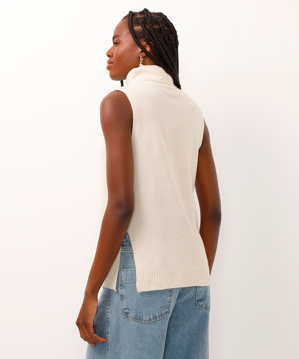 blusa de tricot gola alta sem manga off white