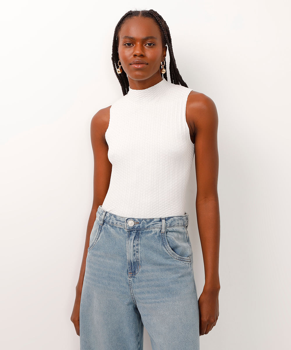 regata gola alta texturizada off white