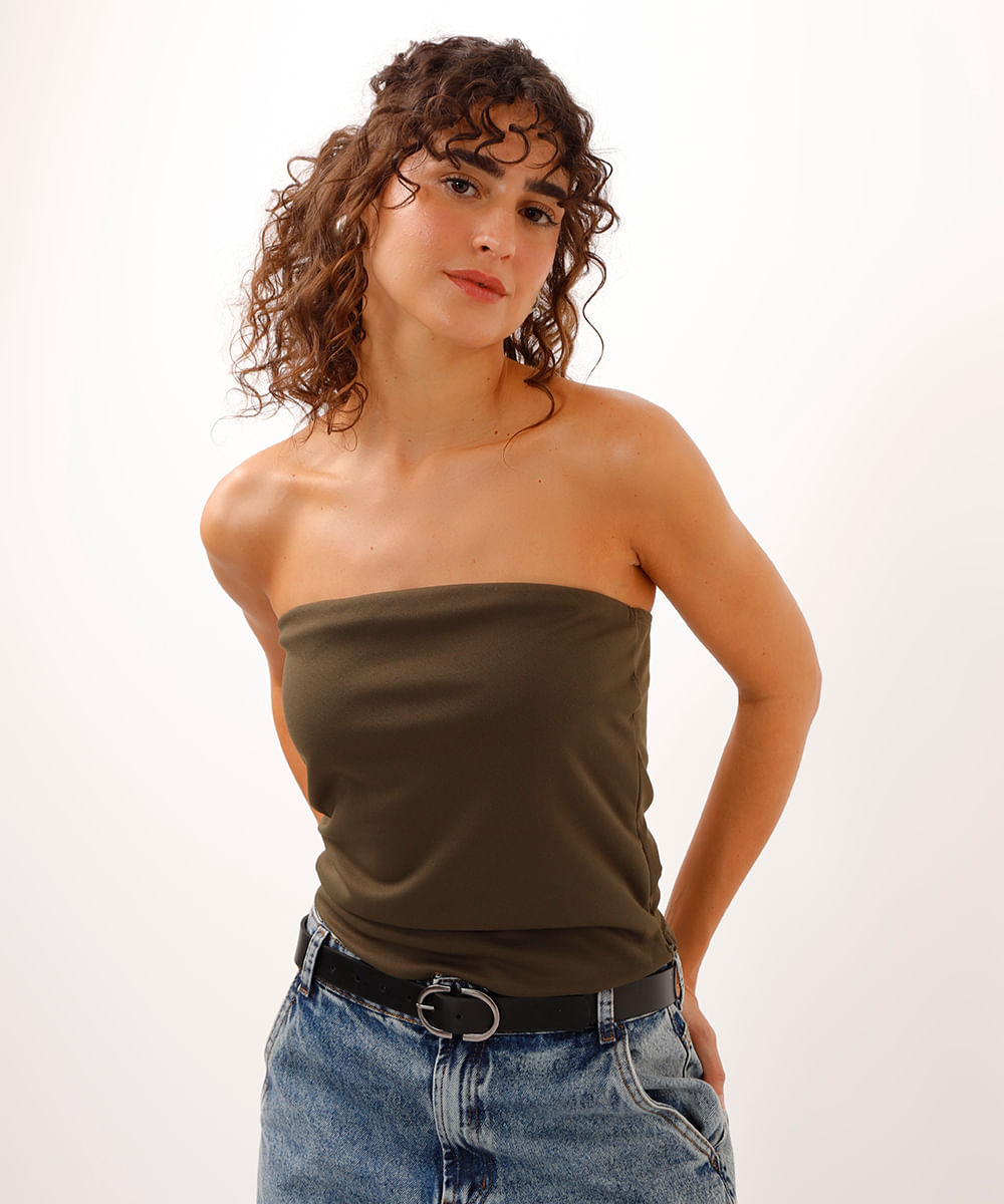 blusa sem alça decote reto verde