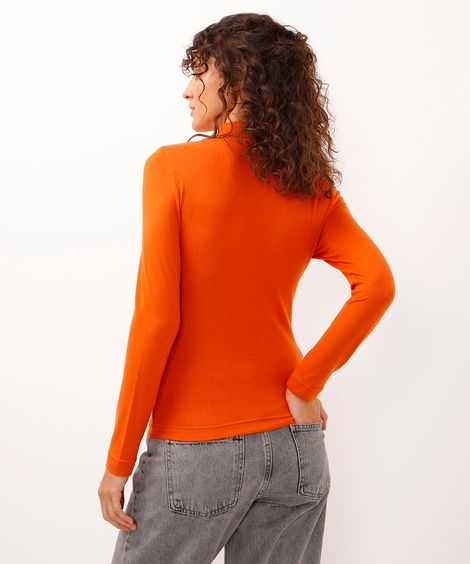 blusa básica alongada gola alta preto - terracota