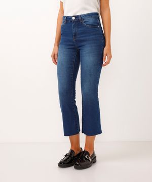 calça jeans flare cropped cintura alta azul