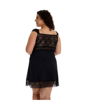 Camisola Plus Size Confortável Manguinha em Renda Microfibra Moda de Baixo DRP307 Preto