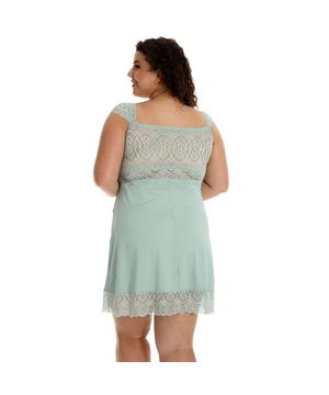 Camisola Plus Size Confortável Manguinha em Renda Microfibra Moda de Baixo DRP307 Verde