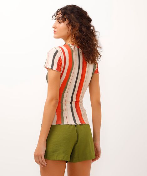 camiseta de viscose manga curta listrada colorida
