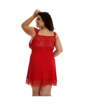 Camisola Plus Size Confortável Manguinha em Renda Microfibra Moda de Baixo DRP307 Vermelho