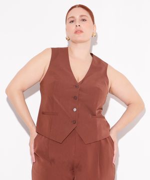 colete alfaiatatia plus size mindset marrom