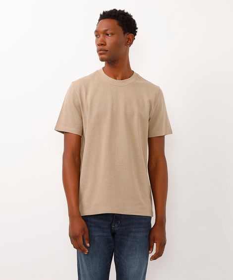 camiseta piquet texturizada manga curta bege