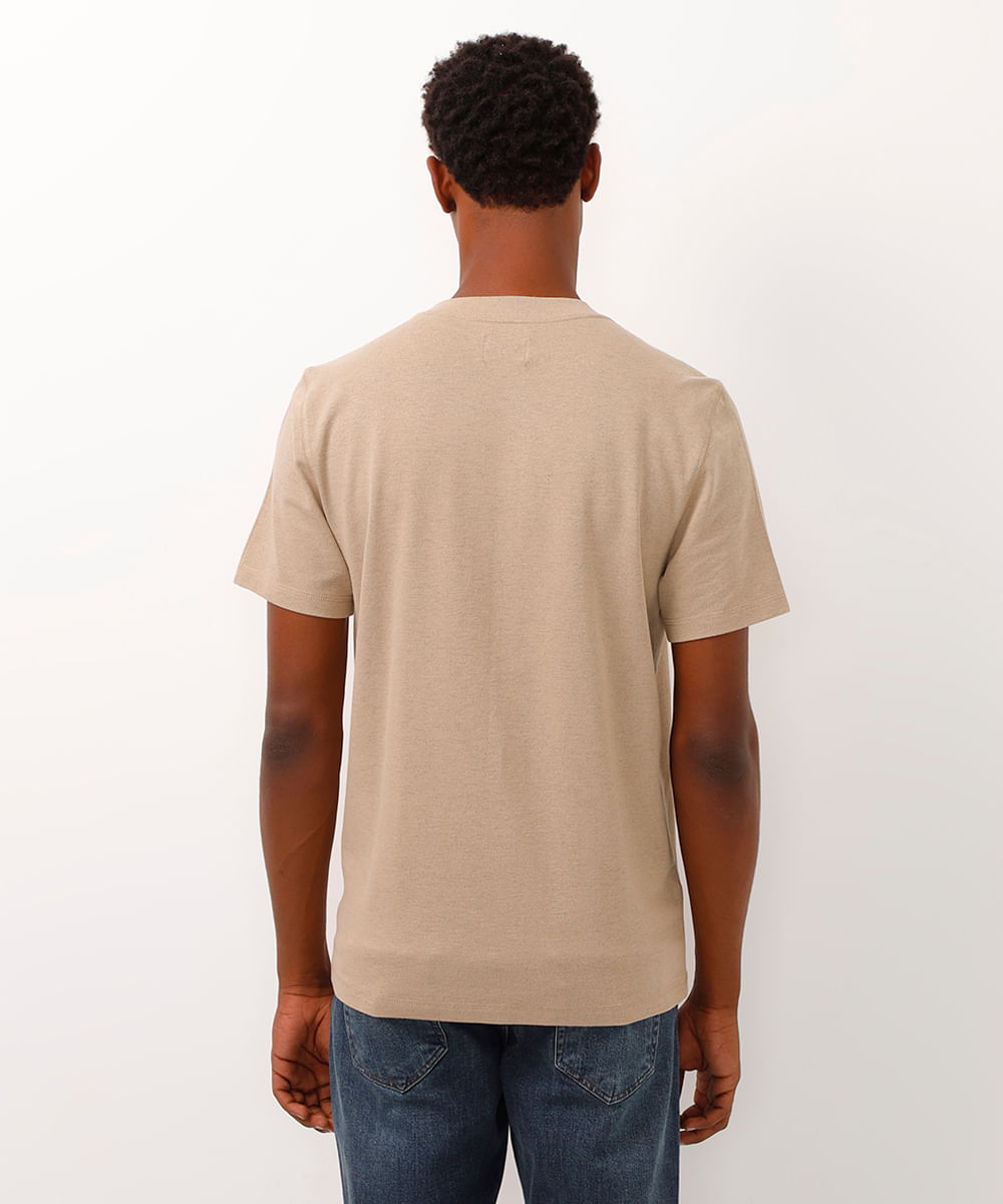 camiseta piquet texturizada manga curta bege