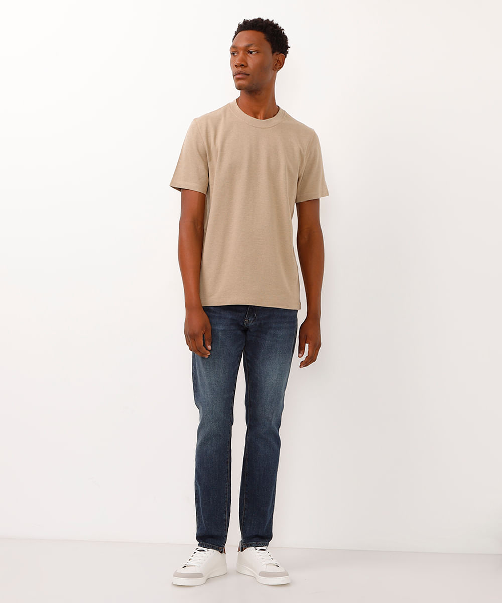 camiseta piquet texturizada manga curta bege