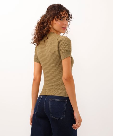 blusa de tricot manga curta texturizada verde