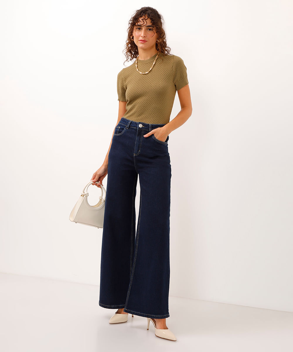 blusa de tricot manga curta texturizada verde