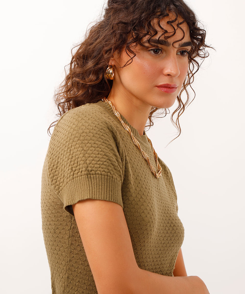 blusa de tricot manga curta texturizada verde