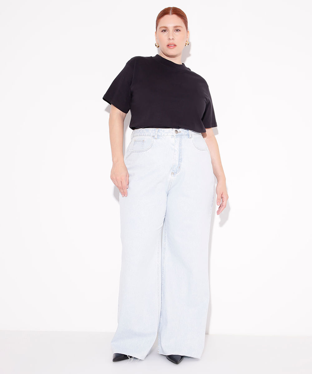 calça jeans wide leg rio plus size mindset azul claro