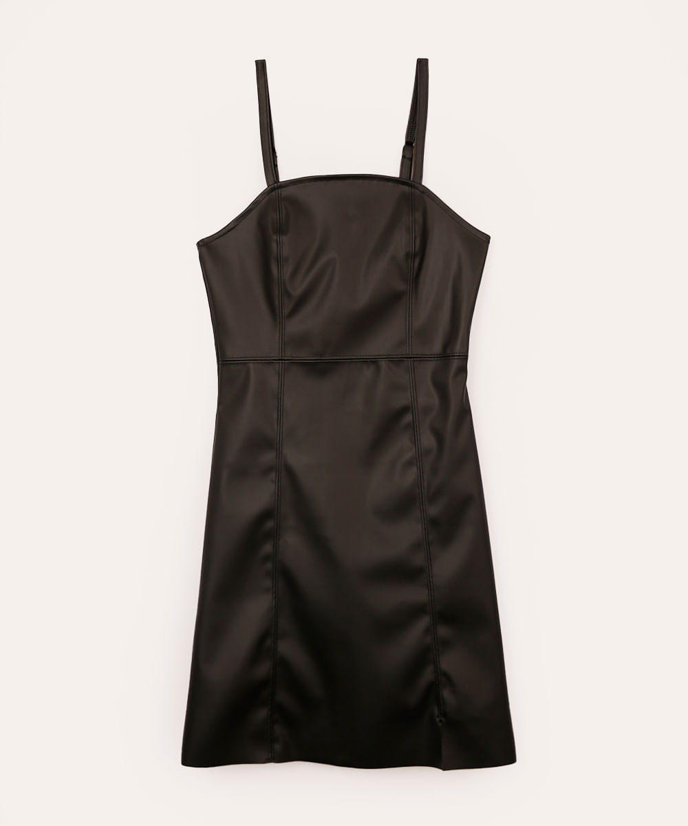 vestido curto de poliuretano juvenil preto